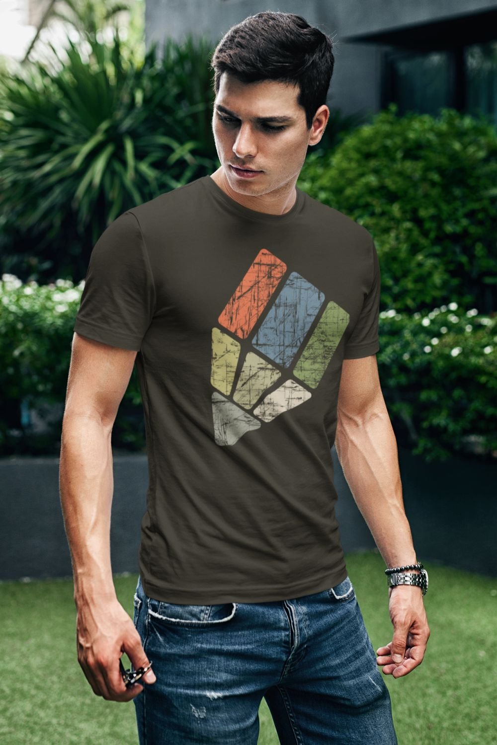 camiseta masculina mangam curta conceito prisma broken stone