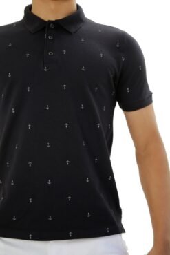 camisa polo conceito prisma piquet estampada âncora - preta-cinza 2