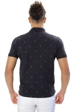 camisa polo conceito prisma piquet estampada âncora - preta-cinza 3