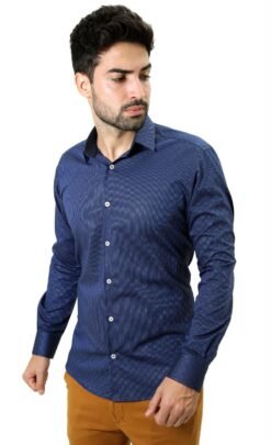camisa social manga longa basica masculina de tricoline com elastano - azul 3