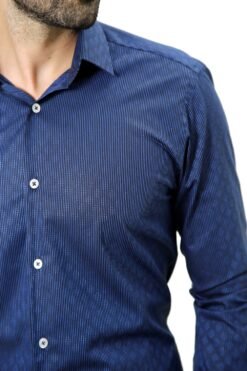 camisa social manga longa basica masculina de tricoline com elastano - azul 4