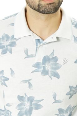 camisa polo conceito prisma piquet estampada floral branco-azul 4