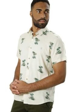 camisa de viscose conceito prisma manga curta off white - verde