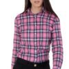 camisa feminina prisma denim slim flanelada xadrez rosa_preto moda feminina em petrolina